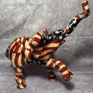 80s Elephant Figurine American Flag La Vie Porcelain Stars Stripes Patriotic USA